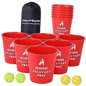 Yard Pong Outdoor Games Set, Giant Yard Pong Game for Adults and Family Red
