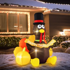 Costway 5 FT Inflatable Turkey Thanksgiving Decoration with Pumpkin Blow up LED Lights